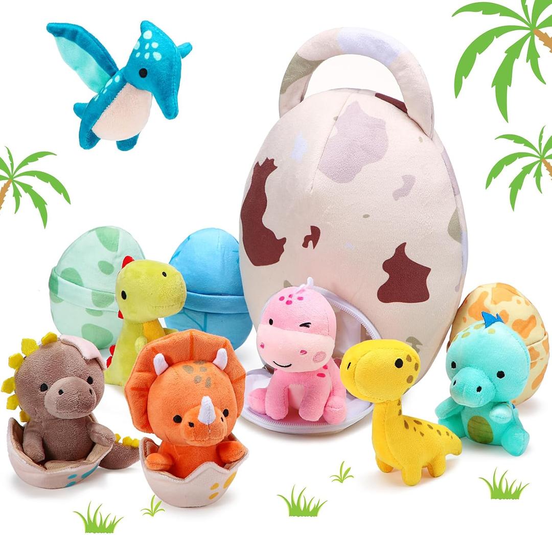 Zhanmai 11 Pcs Easter Dinosaur Stuffed Animal Small Dino Plush Toy and Egg Bag Set Cute Stuffed Dinosaur Animals Plush Toys Soft Stuff Animals for Birthday Dino Themed Party (Cute)