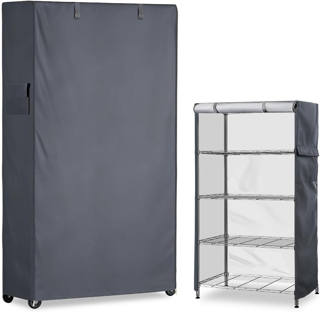 Waterproof Shelf Cover,600D Heavy Duty Dustproof Storage Wire Rack Covers,Outdoor Shelving Covers for Wire Shelves with Zipper 36''x16''x72'',Grey