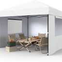 GarveeLife 10x10 Pop Up Canopy with Removable 3 Sidewalls - Easy Up Camping Tent with One Button Push Setup - 1 Roller Bag, 3 Adjustable Height, 4 Weight Bags for Deck, Garden, Sports, Beach, Party - White