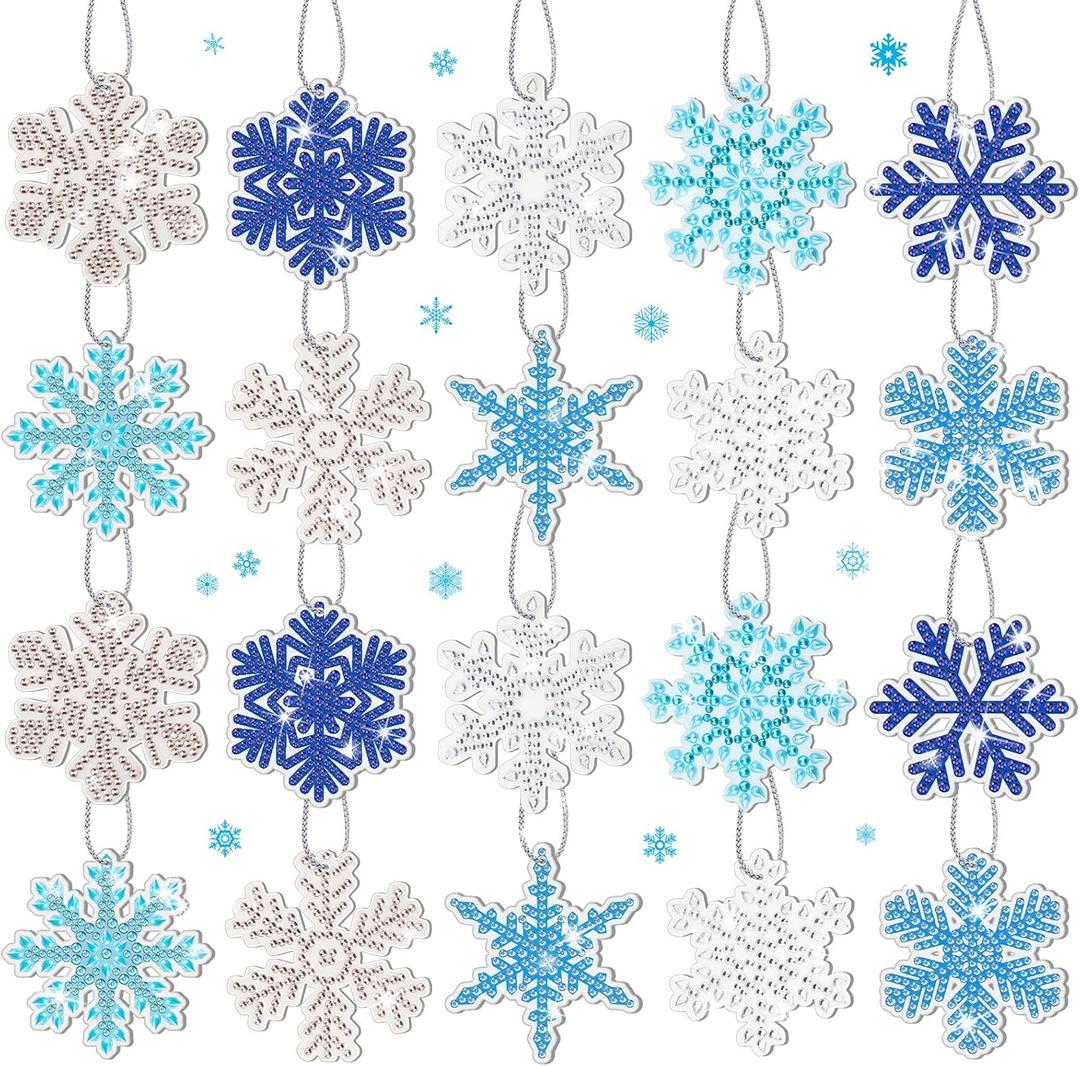 Jetec 20 Pcs Winter Christmas Snowflakes Diamond Painting Ornaments 5D DIY Diamond Painting Tags Christmas Hanging Art Kits Winter Snowflake Crystal Ornaments for Kids Art Crafts (Classic, Multicolor)
