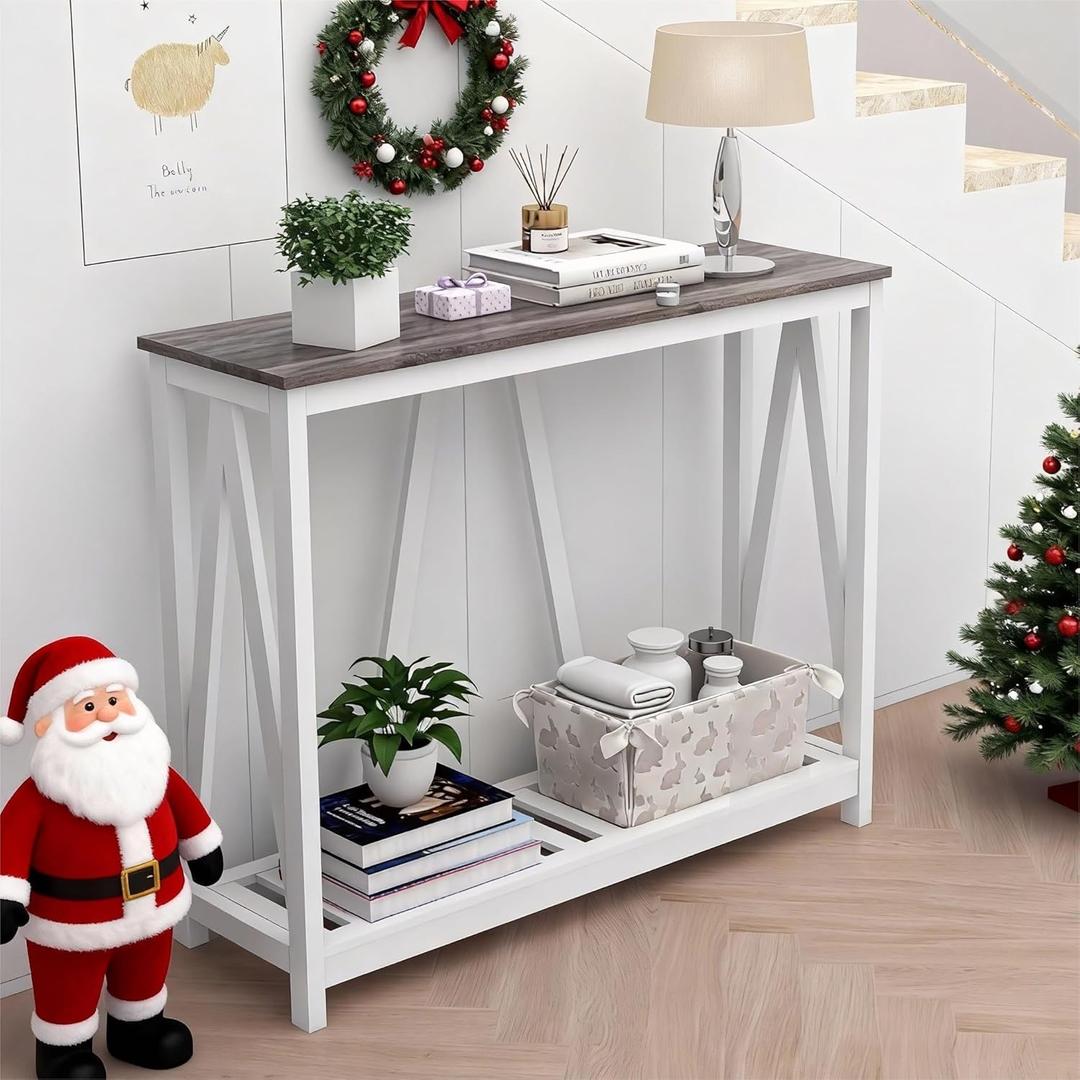 Farmhouse Console Table for Entryway, 39.3 Inch Sofa Table with Storage Shelf, Hallway Table, Narrow Behind Couch Table for Foyer, Living RoomOak Grey