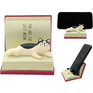 BOLLEY JOSS Desk Cell Phone Holder Stand Cute Relaxed Cat on Book for Office Free You Hands Home Ornament