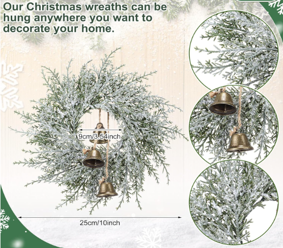 Civaner 12 Pcs Small Christmas Wreath Real Touch 10 Inch Christmas Kitchen Cabinet Wreaths with Bell Mini Wreaths Rustic Farmhouse Decoration for Xmas Front Door Window Home Table Pillar Decor