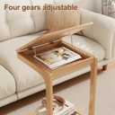 AQIMUELE Wooden C-Shaped End Table,Couch Table with Adjustable Desktop,Small Rolling Side Table with 2 Lockable Wheels,Small End Table for Couch, Living Room,Bedroom (Natural)