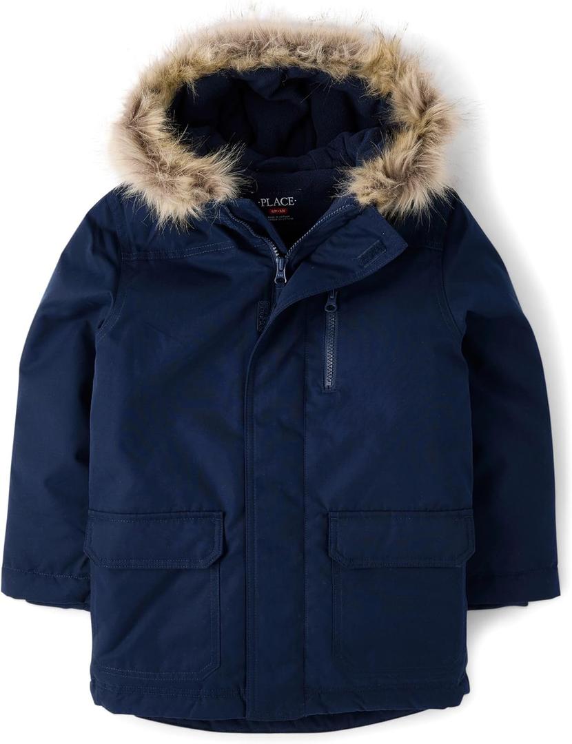 The Children's Place Boys' Water and Wind Resistant Hooded Zip Front Parka Jacket (Medium, Tidal Microfleece)