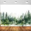 BELECO 8x6ft Fabric Watercolor Forest Backdrop Misty Forest Trees Spruce Forest Silhouette Background for ChristmasParty Decoration Banner Birthday Baby Shower Kids Adults Portrait Photo Props (CHA21906)