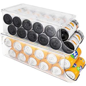Standard & Skinny Can Organizer for Refrigerator, Stackable Soda Pop Holder Dispenser With Lid for Fridge Pantry Rack Freezer, Clear Plastic Storage Bins-Holds 12 Cans Each