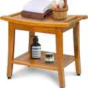 20" Premium Teak Shower Bench with Shelf & Handle, Solid Teak Shower Stool, Durable Waterproof Seat for Inside Shower, Teak Wood Bench for Bathroom, Indoor & Outdoor Use