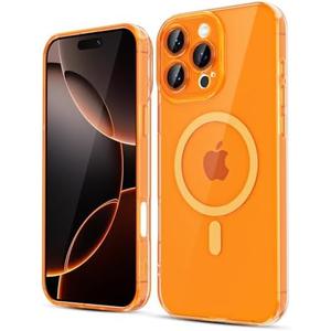 LoeoeL for iPhone 16 Pro Case Clear Mag Safe, Magnetic Transparent TPU Silicone Compatible with Magsafe Phone Case for Women, Slim Thin Glossy Non-Yellowing Bright Hard Plastic, Neon Orange