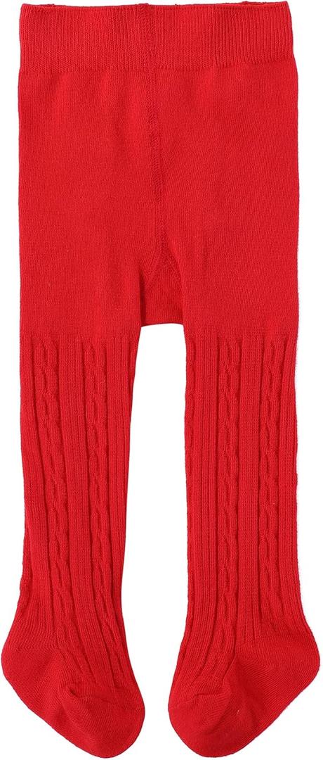 Zando Soft Cable Knit Toddler Tights - Seamless Cotton Leggings for Newborn Infant Baby Girl Stockings for Spring Outfit (6-12 Months, Christmas Red)