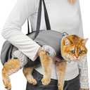 Cat Carrier Pouch, Soft Cat Carrier and Soothing Grooming Bag, Breathable Cat Restraint Bag for Nail Clipping Vet Visits Medication Dental Care and Traveling Grey, L