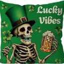 2 x GAGEC St Patricks Day Pillow Covers 18x18 Inch Skeleton Decor St Patricks Day Decorations Skeleton Pillow Covers Spooky Skull Throw Pillowcase Holiday Cushion Case for Home Sofa Couch Decor
