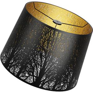 Barrel lamp shades,metal lampshades,large lamp shades for table lamps,drum lamp shades for table lamps,12" Top x 14" Bottom x 10" High (Spider) Metal Black Gold lamp cover,lampshades for floor lamps