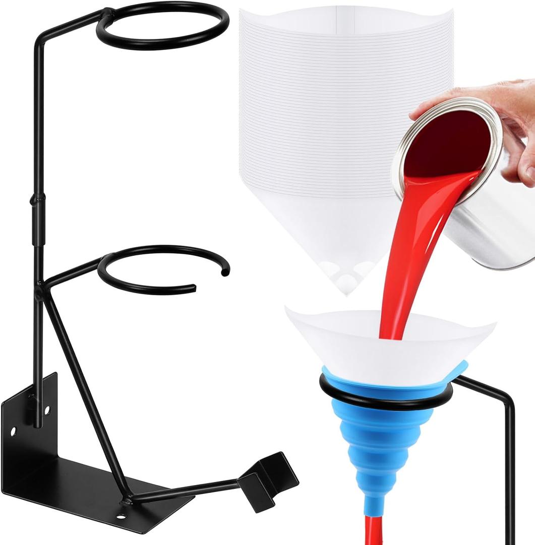 Tanstic 52Pcs Gravity Feed Gun Holder Stand with Silicone Funnel and Paint Strainers Kit, Gravity Feed Paint Spray Gun Holder Stand with Strainer Holder, Wall or Bench Mount