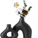 CEMABT Black Ceramic Vase Set of 2 for Modern Minimalist Bohemian DecorRound Matte Donut Vases for Pampas Grass-Perfect for Living Room, Dining Table, Office Bedroom Shelf Decor Entryway, Console