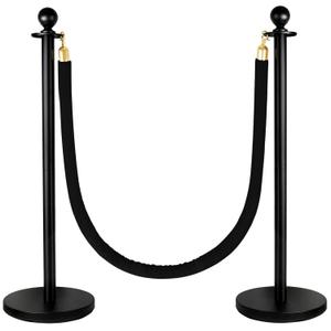 2 Pack Stanchions Post with Velvet Rope, Heavy Duty Metal Posts with Weighted Base, Crowd Control Barriers & Poles for Red Carpet, Movie Theater, Event, Party Supplies(Black)