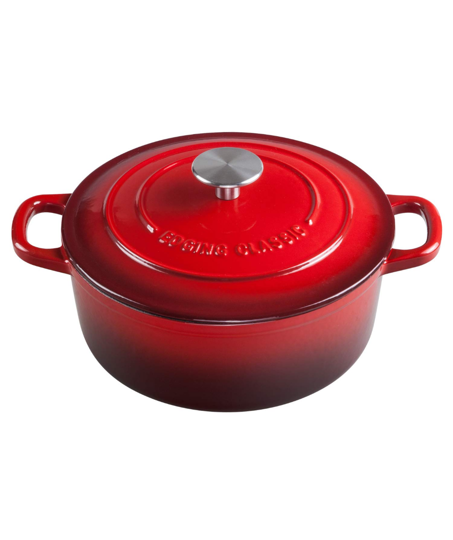 Mueller 6qt Enameled Cast Iron Dutch Oven, Heavy-Duty Casserole and Braiser Pan with Lid and Knob, Safe for All Cooktops, Aqua Red