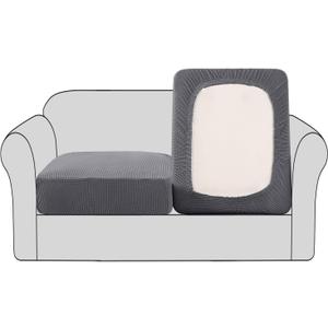 H.VERSAILTEX High Stretch Individual Seat Cushion Covers Sofa Slipcovers Couch Cushion Covers Sofa Covers Featuring Jacquard Textured Twill Fabric (2 Pack for 2 Cushion Loveseat, Grey, One)