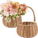 Weysat 2 Pcs Small Flower Girl Basket with Handle Wicker Rattan Flower Basket Set, Rustic, Hand Woven for Wedding Girl Home Decorations Picnic Garden Candy Sweets Gifts Storage, Multifunctional