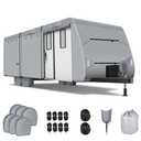 Richeer 300D Travel Trailer RV Cover, 20'-22' Wind Watertight Rip-Stop UV Resistant Travel Trailer Camping Vehicle Cover with Storage Bag Jack Cover Tire Cover Reflective Tape