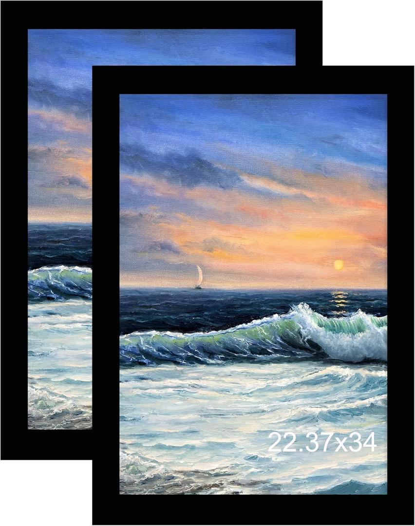 LUCKYLIFE 22.37x34 Picture Frame, Wall Hanging Poster Frames, Display Pictures 22.37 x 34 without Mat, Pack of 2, Black