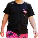 Cute Casual Outfits for Boys, Black Short Sleeve T-Shirt and Hawaiian Shorts Boys' Flamingo Print Clothing Sets (Black) Black, 5T