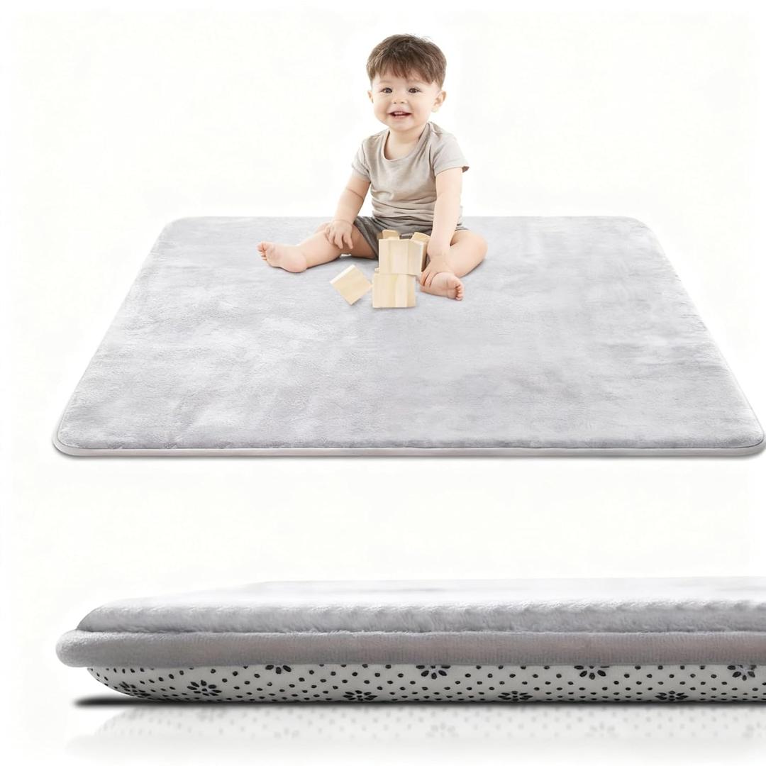 Baby Play Mat for Floor, 1.2 Thick Foam 79X79 Playpen Mat, Ultra-Soft Velvet for Tummy Time & Crawling, Non-Slip Backing and Easy to Clean, Safe for Infants, Toddlers, and Kids (LightGray)