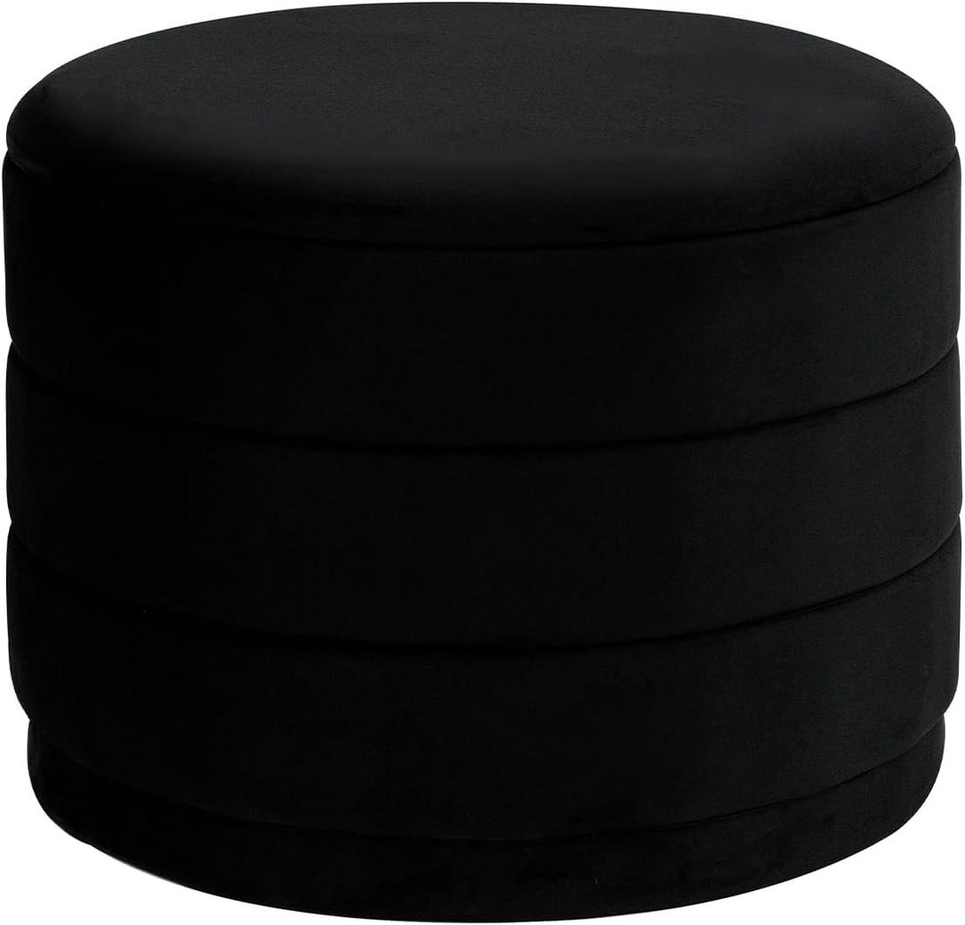 23" Round Velvet Storage Ottoman with Reversible Lid, Soft Padded Footrest and Hidden Storage, Large Upholstere Tray Top Ottoman Footstool for Living Room, Bedroom, Entryway, Black, 23"D x 23"W x 17"H