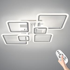 Modern LED Ceiling Lights for Bedroom 36.2'' Dimmable Square 6+1 Rings Ceiling Lights for Living Room with Remote Control 130W for Kitchen,Balcony, Bedroom, Chrome