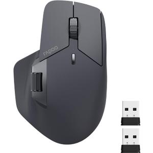 Rapoo MT760 MultiDevice Wireless Mouse, Bluetooth 5.0 and 2.4G MultiMode Connection, Up to 4 Devices, 11 Programmable Buttons, 4K DPI, 90 Days Battery Life, PC, Matte Black