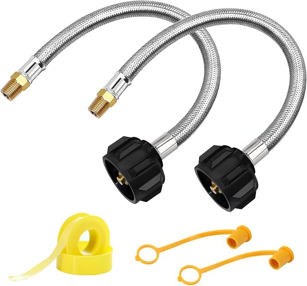 2 Pack 1/4 NPT RV Propane Hose, 12 inch Stainless Steel Braided Propane Tank Pigtail Connector for Standard Two-Stage Regulator, 1/4" Male NPT & QCC1 (12 inch)