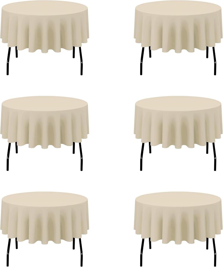 BRILLMAX 6 Pack Beige Round Tablecloths 70 Inch for 30-48 Tables - 150 GSM Polyester Fabric, Standard Drop, Water, Stain & Wrinkle Resistant Cloth Cover for Wedding Reception Banquet Dining Party