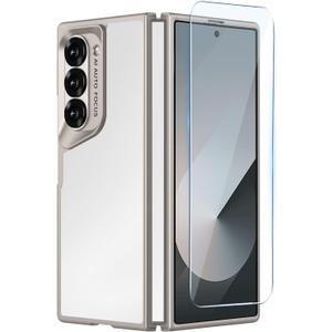 Clear Case for Samsung Galaxy Z Fold 6, Slim Fit Hard PC Case with Front Screen Protector, Anti-Yellowing Translucent Back Anti-Scratch Shockproof Cover for Samsung Z Fold 6 5G(Gold)