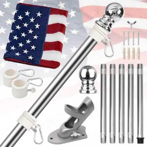 American Flag with Pole, 6FT Flag Pole Holder for Outside House with 3x5 American Flags, Flag Holder with 360 Anti-Tangle Ring, Flag Pole for Outside House