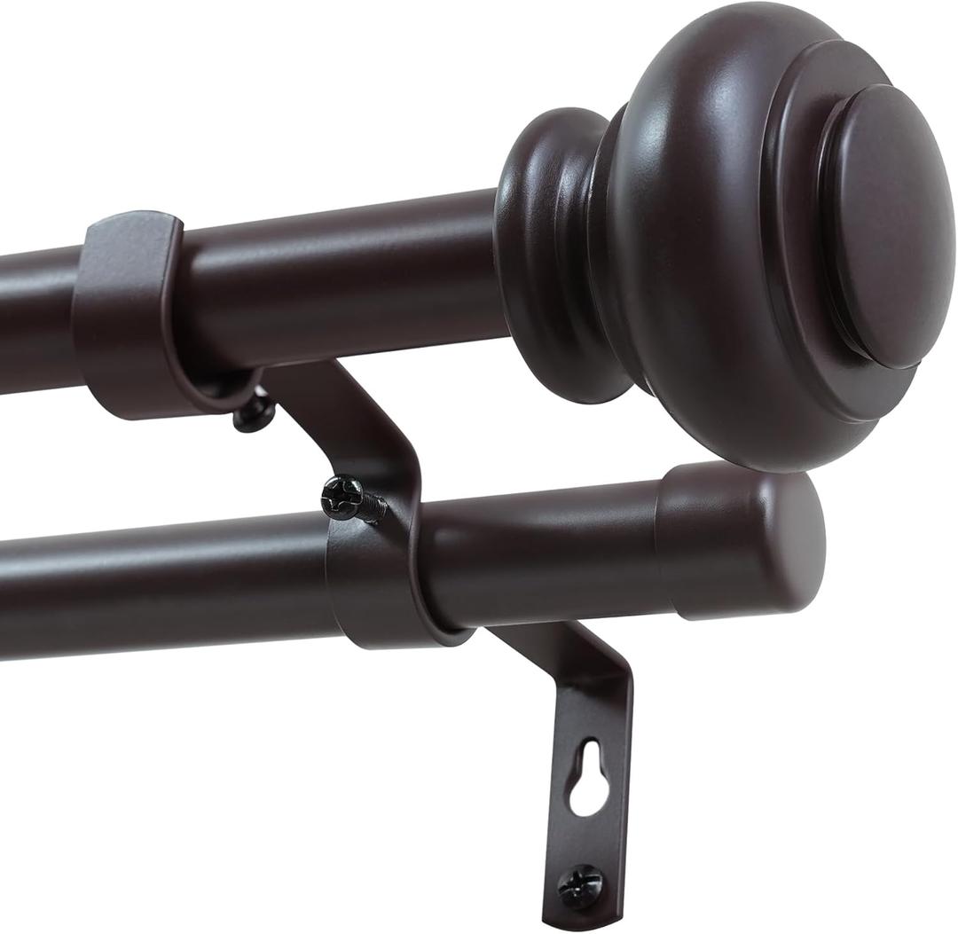 H.VERSAILTEX Double Curtain Rods for Windows 16.2 to 43.8 Inches, 3/4 inch Diameter, Adjustable Decorative Telescoping Heavy Duty Drapery Rod, Bronze