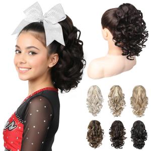 REECHO 12" Ponytail Extension, Classic Loose Curly Wavy Claw Clip Pony tails Hair Extensions Hairpieces for Women - Dark Brown