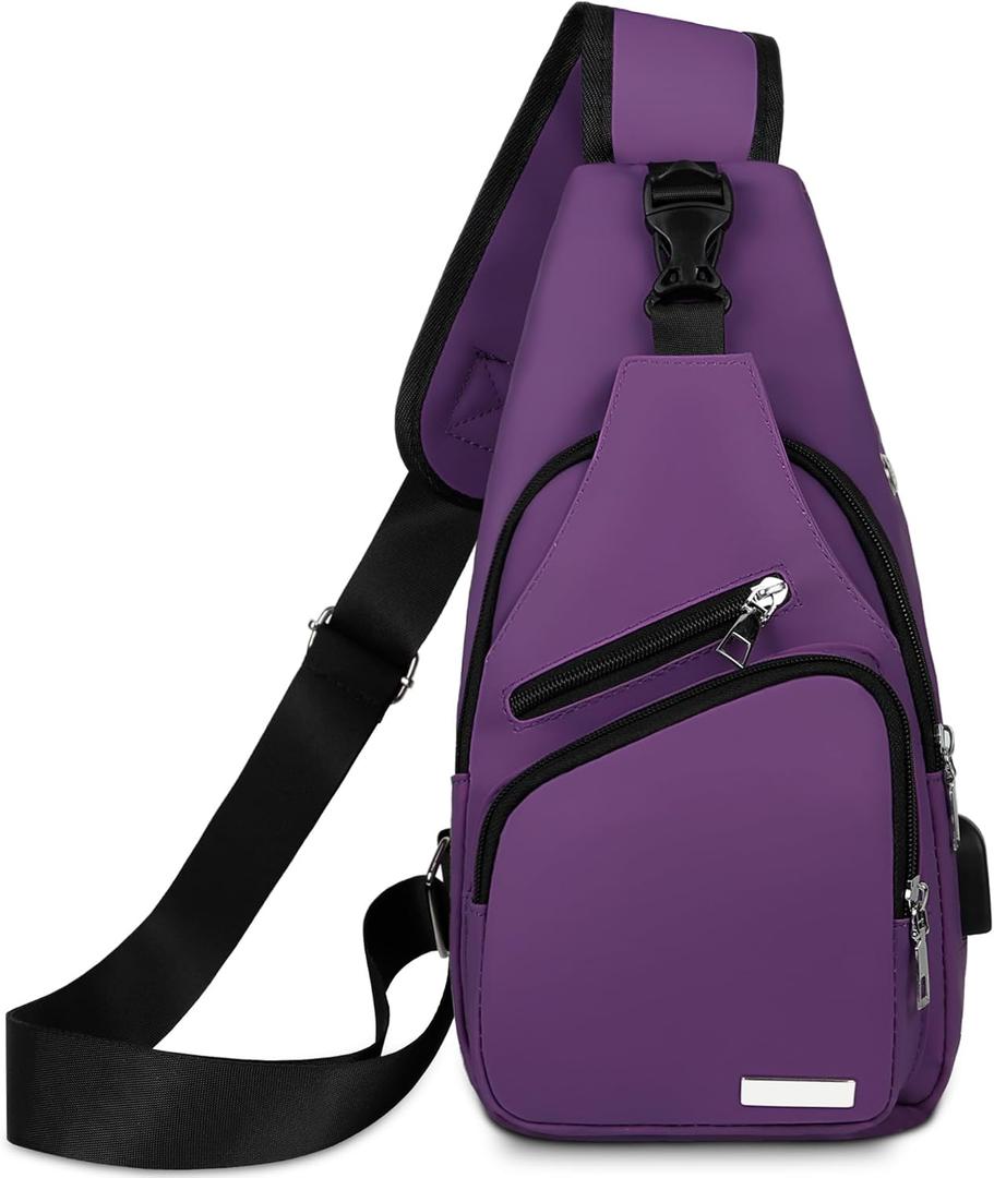 Waterproof Sling Bag Crossbody Backpack for Men Women Sling Backpack Hiking Daypack Multipurpose Cross Body Chest Bag (Purple)