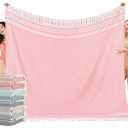 Oversized Turkish Beach Towel Blanket Cotton Sandproof Towels Boho Woven Big Sand Free Giant Throw Blankets Huge Quilt Picnic Camping Necessities Cloud for Adult Gifts, Long Pink White (material: 70% cotton 30% polyester, Size: 80*80 inbeand)