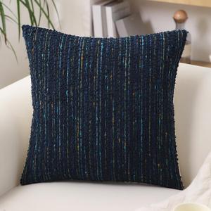 Textured Boucle Pillow Covers 24x24 Neutral Striped Throw Pillows Soft Modern Farmhouse Pillow Cases, 1pc Decorative Accent Square Couch Cushion Cover for Bed Chair Living Room, Blue