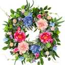 24 Inch Spring Wreaths for Front Door, Artificial Front Door Wreath with Daisy Peony Hydrangea Eucalyptus Green Leaves, Outside Floral Wreath for Home Porch, Home Decor for Indoor Outdoor Window Wall