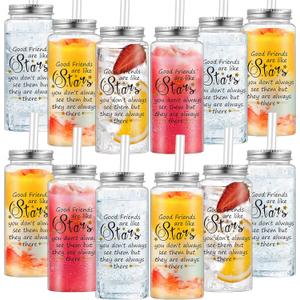 Blushtier 12 Pcs Friendsgiving Gifts Bulk Plastic Friendship Tumblers Good Friends Are Like Stars Cups 13.5 oz Reusable Friend Cups with Straw and Lid for Women Christmas Holiday Gifts Birthday Party