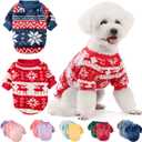 FabriCastle Christmas Dog Sweater, 2-Pack Dog Clothes, Ultra Soft and Warm Pet Jackets for Small Dogs & Cats, Winter Pet Apparel Costumes, Puppy Outfits (Red,Blue, Small)