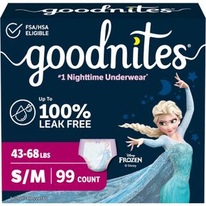 Goodnites Girls' Bedwetting Underwear, Size S/M (43-68 lbs), 99 Ct (3 Packs of 33)