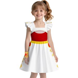 Zombies Dress for Girls Kids Daywalker Outfit Square Neck Dresses Party Halloween (110, White)