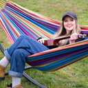 SUNCREAT Outdoor Double Hammock, Portable Tree Colorful Hammock, Colorful Stripes