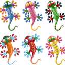 YEAHOME 6 Pack Metal Geckos Inspirational Wall Art, Mexican Outdoor Wall Decor with Shaking Head, Lizard Wall Sculptures & Statues for Farmhouse, Porch, Patio, Lawn, Fence (Set of 6)