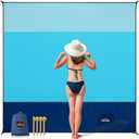 Beach Blanket Sandproof, Extra Large Beach Mat, Sand Free Mat Quick Drying, Lightweight, Soft & Durable Mat for Beach, Yard (Sky Blue & Blue & Dark Blue, 6.6 x 6.6 FT (14 Person))