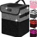 Cute Mini Car Trash Bag with Lid, Glitter Garbage Can Bin Hanging for Back/Front Seat/Console, Waterproof, Leakproof, 2.5 Gallon, Black Bling Sparkly
