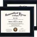 GMFrames Solid Wood Diploma Degree Frame for 8.5x11 Certificates,Black Finish with Intricate Black Rope Detail,UV Protection Acrylic,2 Pack