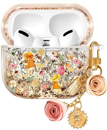 Joyleop for Airpods Pro 1/2 Case - Cute Girly Quicksand Liquid for Women Girl Aesthetic Shiny Bling Stylish Cute Bear Design Protective Case for Airpods Pro 1st/2nd Generation Cover with Keychian